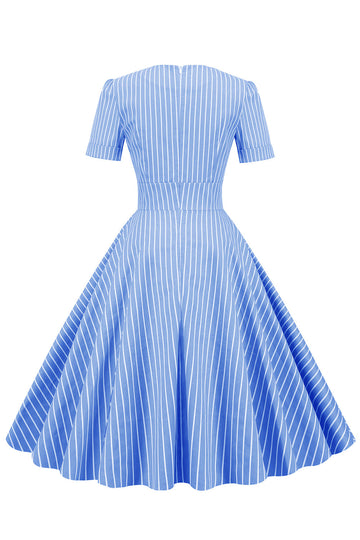 Listras Mangas Curtas 1950 Swing Dress